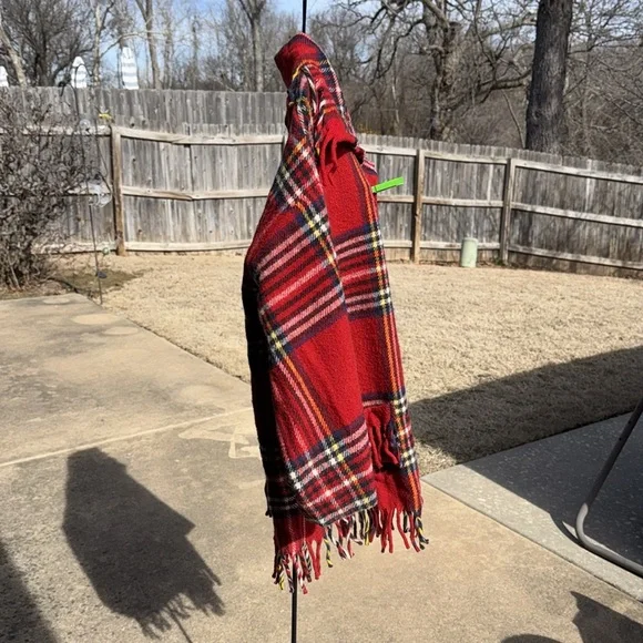 Vintage Plaid wool Fringed Coat Jacket UsA Made Oversized Dolman